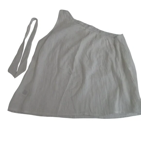 Shein One-Shoulder White Gauze Cotton Top Women Size M US Size 6 With Bow Detail - Picture 4 of 9